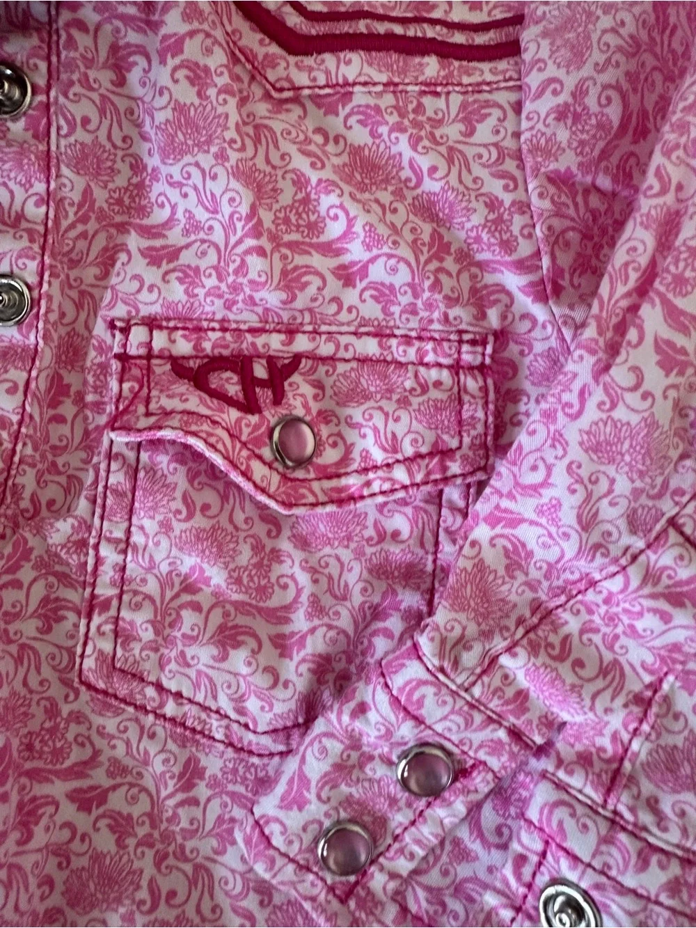Pink Paisley pearl snap Long-Sleeve Baby One-Piece Bodysuit